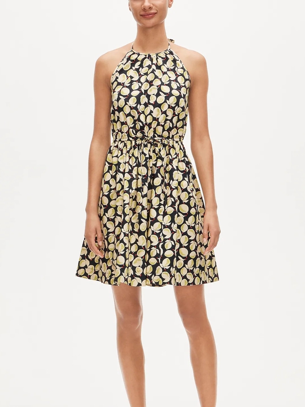 J Crew Halter dress in lemon-print cotton poplin - XL